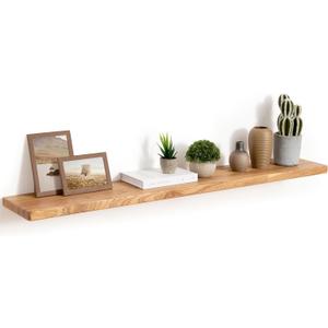 48" Rustic Elm Wood Floating Shelves, 8 Inch Deep Wall Shelves for Home Decor, Wall Mounted Floating Shelf with Invisible Bracket, Heavy-Duty Storage & Display Shelf for Living Room, Kitchen, Set of 1