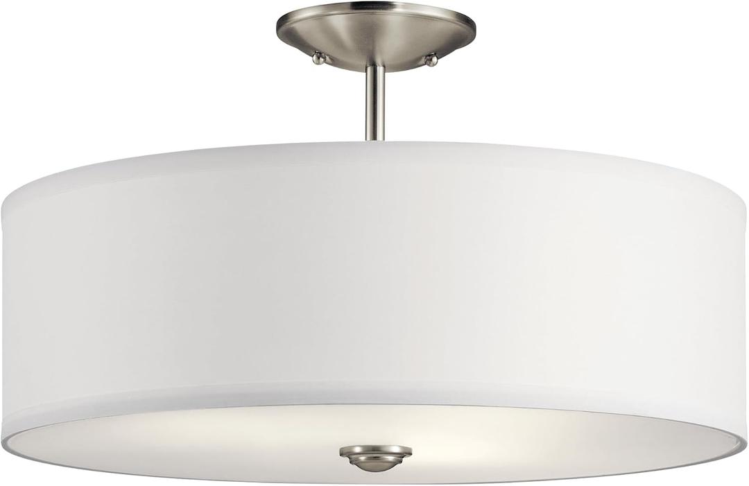 Kichler Shailene 18" Semi Flush Mount Light in Brushed Nickel, 3-Light Round Ceiling Light with Satin Etched White Diffuser, (18" W x 11.25" H), 43692NI, 18.25"