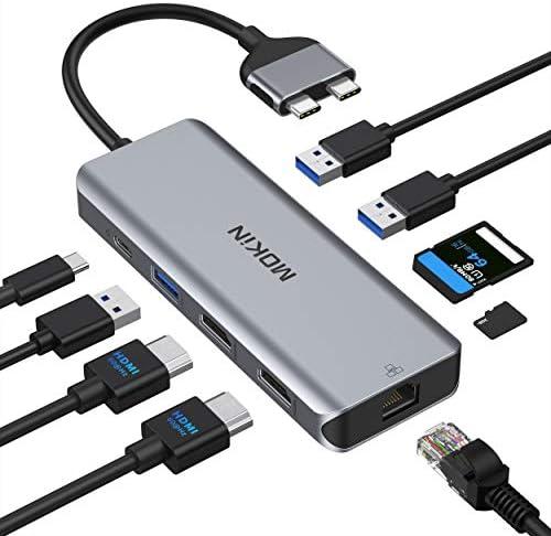 MacBook Pro Docking Station Dual Monitor MacBook Pro HDMI Adapter,9 in 1 USB C Adapters for MacBook Pro Air Mac HDMI Dock Dongle Dual USB C to Dual HDMI Ethernet 3USB SD/TF100W PD