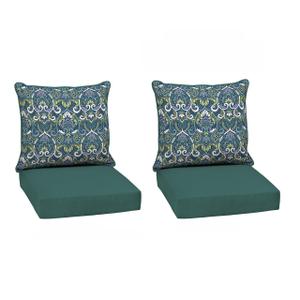 Arden Deep Seat Outdoor Chair Cushion Set (2-Pack), 24 in x 24 in, Weather-Proof, Rain-Proof, Fade Resistant Patio Cushion Set for Chair, Sofa, and Couch Sapphire Aurora Blue Damask