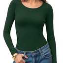 MANGOPOP Womens Tops Long Sleeve Crew Neck t Shirts Double Lined Slim Fitted Lined Tight Basic Tee Shirt Deep Green XXL