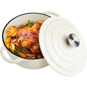 3 Quart Dutch Oven Enameled Cast Iron with Lid - Big Dual Handles - Oven Safe up to 500F - Classic Round Pot for Versatile Cooking Cream
