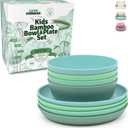 Grow Forward Bamboo Kids Plates and Bowls Sets - 8-Piece Dishwasher Safe Non Toxic Plates for Kids - Reusable Eco Friendly BPA Free Dishes Dinnerware Sets for Children - Rainforest