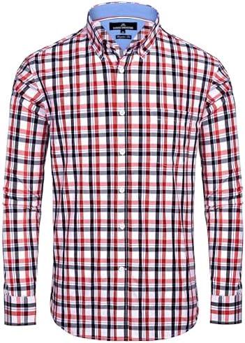 Alimens & Gentle Men's Plaid Button Down Shirts Cotton Long Sleeve Dress Shirts Regular Fit Gingham Shirts.XL