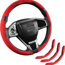 Premium Suede Car Steering Wheel Cover, Non-Slip Segmented, Suitable for Car, SUV, Truck, O/D Shape, 14.5-16inches Steering Wheel Protector,Universal Auto Accessories (red, 3pcs)