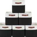 Patvingot 6-Pack Foldable Fabric Storage Cubes 11x11 Inch, Sturdy Cube Organizer Bins with Leather Handles, Storage Baskets for Closet Shelves and Home Organization(White/Black)
