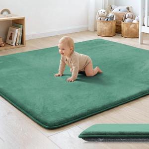 1.3" Thick Baby Floor Play Mat 50x50, Basic Padded Foam Mat for Tummy Time Crawling, Non Slip Cushioned for Babies Toddlers Infants Kids (Dark Green)