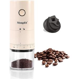 Mongdio Portable Electric Coffee Bean Grinder with 38 Adjustable Settings, Rechargeable Coffee Grinders for Home Use, Coffee Grinder for Travel - White