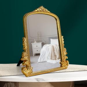 97 Decor Gold Vintage Wall Mirror - Small Gold Mirror for Tabletop and Wall Hanging, Antique Arch Frames for Desk, Small Decorative Mirrors Frame for Home Bedroom, Makeup Room Decor (11.8x9.6 Inch)
