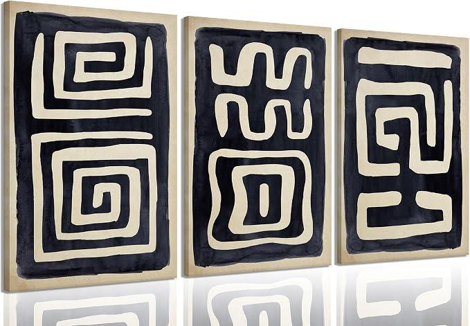 3Pcs Black Beige Abstract Canvas Wall Art Minimalist Geometric Lines Calligraphy Wall Decor Pictures Modern Creativity Posters Prints for Living Room Bedroom Paintings Artwork Home Decoration