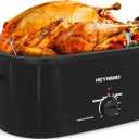 26 Quart Electric Roaster Oven with Visible & Self-Basting Lid, Large Turkey Roaster with Defrost Warm Function, Adjustable Temperature, Removable Pan Rack, Stainless Steel, Black, 26QT