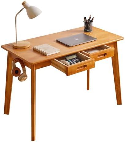Aibiju Wood Writing Desk with Drawer and Hanging Rod, Small Computer Desk Table, 39x20x30inch Work Desk, Study Desk, Small Wooden Dining Table Cherry Wood Color YD-WD01N