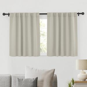 RYB HOME Blackout Curtains for Kitchen, Privacy Thermal Insulating Small Winow Curtain Shades for Classroom Bathroom Nursery Bedroom Cafe, W 34 x L 36, Natural, 2 Panels