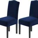 H.VERSAILTEX Velvet Dining Chair Covers Stretch Chair Covers for Dining Room Set of 2 Parson Chair Slipcovers Chair Protectors Covers Dining, Soft Thick Solid Velvet Fabric Washable, Navy