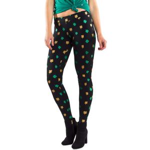 Tipsy Elves Fun St. Patrick's Day Leggings for Women for Parties and Festivals High Waisted and Low Waisted Styles (Black, S)