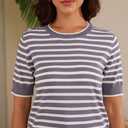Womens Tops Summer Short Sleeve Shirts Striped Sweater Cute Casual Top Trendy Women Clothing Crewneck Knit Blouses (Gray, XL)