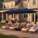 JEAREY 15ft Large Patio Umbrella with Base, Outdoor Rectangle Umbrella Double-Sided Market Umbrella with Stand for Pool, Deck, Backyard and Garden, Navy