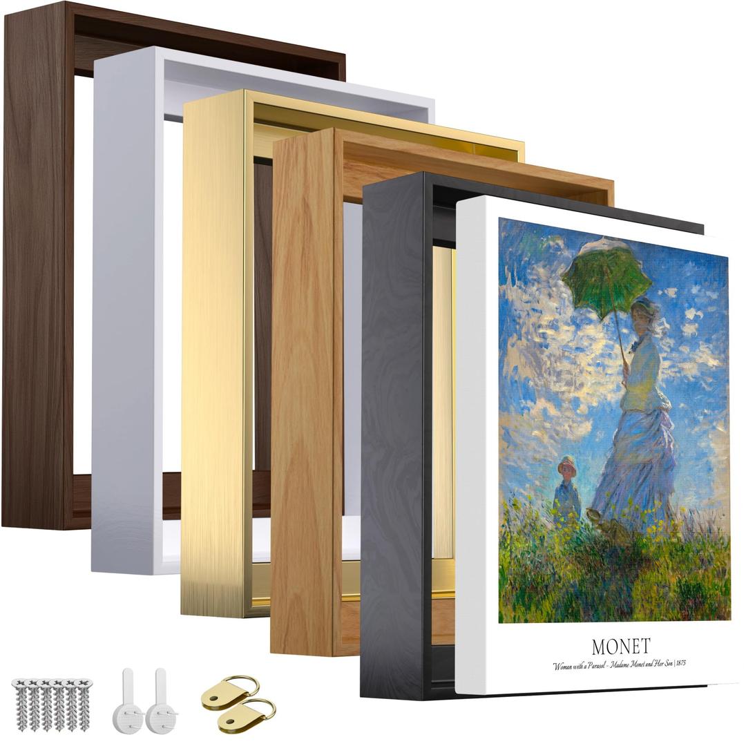 Canvas Floater Frame for 1"–1.25" Gallery Wrapped Canvas, Floating Picture Frame Kit for Wall Art, Oil Paintings, Posters, Photography Prints, Shadow Gap Display Frame, DIY Assembly with Hanging Hardw