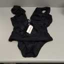 SPORLIKE Women One Piece Swimsuit V-Neck Ruffle Bathing Suit Padded Monokini (Medium, Solid Black)