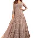 Heni Fashion Indian Pakistani Party Wear Wedding Wear Designer Net Embroidered Long Anarkali Suit Anarkali Gown For Women Purple, L