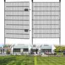 8 Panels No Dig Decorative Outdoor Garden Fence with Gate for Yard, 48 in(H) X 21 ft(L) Animal Barrier Fencing Rustproof Metal Wire Panel Border for Dog, Rabbits, and Patio Temporary Ground Stakes