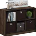 Furinno BASIC Book Shelf, 6-Cube Bookshelf with Open Shelf, 3 x 2 Bookcase with Storage Bins, Closed Back, Horizontal, 11.9 x 31.6 x 23.6, for Living Room, Bedroom, Home Office, Columbia Walnut
