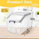 Sunnyray 4 Pcs Rice Storage Container 22 lb Airtight Flour Container with Wheels Measuring Cup Clear Pet Food Cube Dog Cat Birds Food Bin Grain Cereal Organizer Box for Dry Baking Supplies(White Lid)