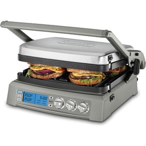 Cuisinart 6-in-1 Elite Griddler, Electric Grill, Griddle & Top Melt, 500F Temperature Sear Function, LCD Screen, Dishwasher-Safe Cooking Plates, GR-300NAS, Stainless Steel