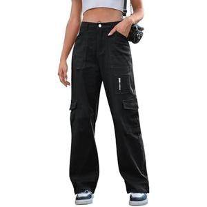 IVIR Cargo Pants Women High Waist Wide Leg Casual Pants with 7 Pockets Stretchy Drawstring Baggy Y2K Trousers, S