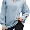 Women's Half Zip Denim Sweatshirts Fashion Long Sleeve Shirt Jean Pullover Hoodies (Medium, Light Blue)