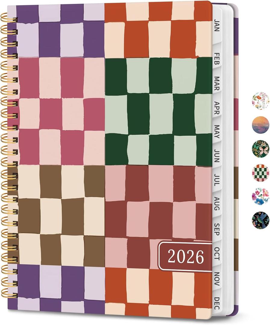 2026 Planner, Weekly and Monthly Calendar Planner for Women, Jan 2026 - Dec 2026, Hardcover Planning Agenda book with Tabs, Spiral Bound, Inner Pocket, Perfect for School Office Supplies, 6.3" x 8.5" - Checkered