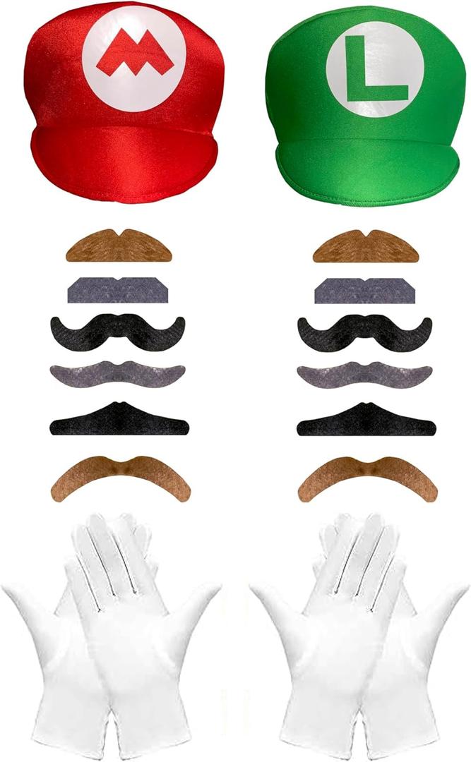 Halloween Super Brothers Costume Cartoon Anime Cosplay Prop Hat With Mustaches Gloves For Adult