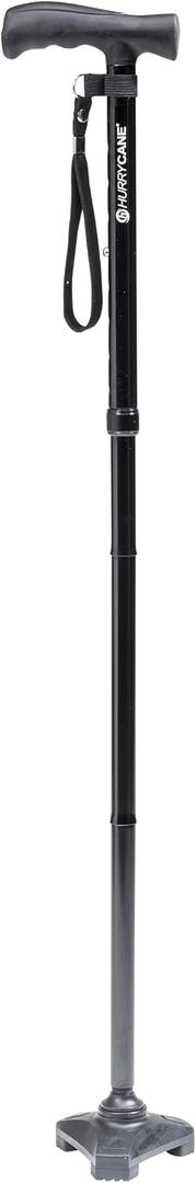 HurryCane Freedom Edition Foldable Walking Cane With T Handle - Enhanced Mobility Support - Patented SteadiGrip Base - Adjustable Height - Lightweight Foldable Design - Black