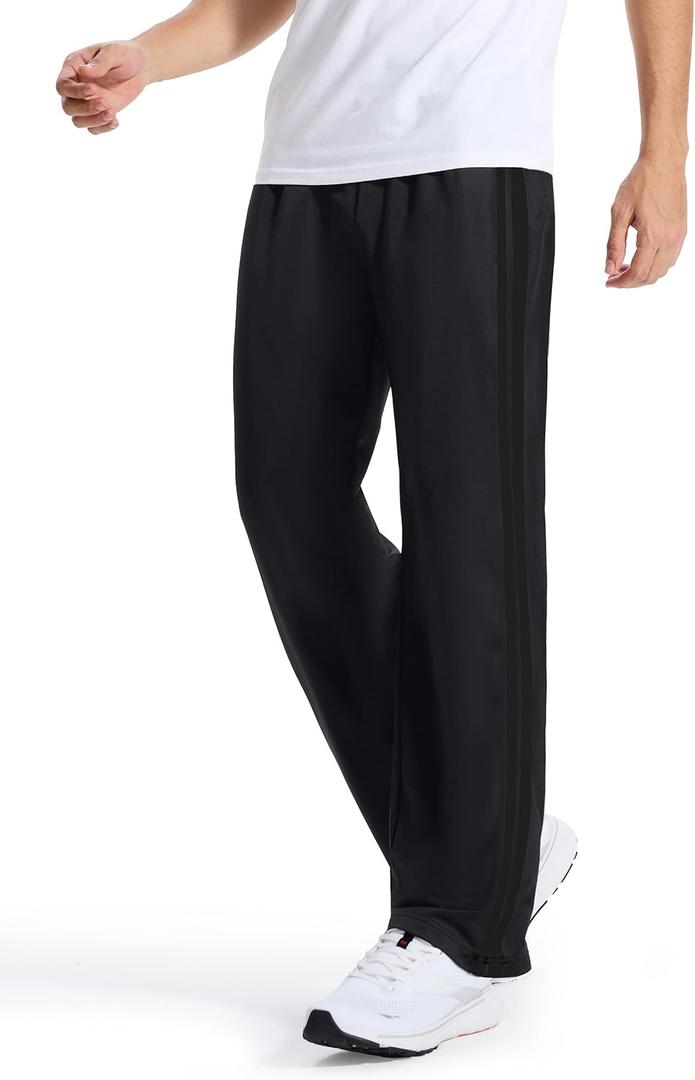 Tallemon Men's 34" Long Inseam Track Pants Warm-up Sweatpants Open Hem Tracksuit Bottoms for Lounge Travel, Black/ Black, S