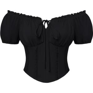 Scarlet Darkness Renaissance Shirt Women Short Sleeve Corset Tops Peasant Blouses (Medium, Black)