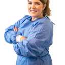Disposable PPE Isolation Medical Gowns 100-Pack Level 2, Full Back Coverage, Double Tie Closure, SMS 35g Material, Knit Cuffs, Unisex, Professional Blue for Healthcare & Lab Use, One Size