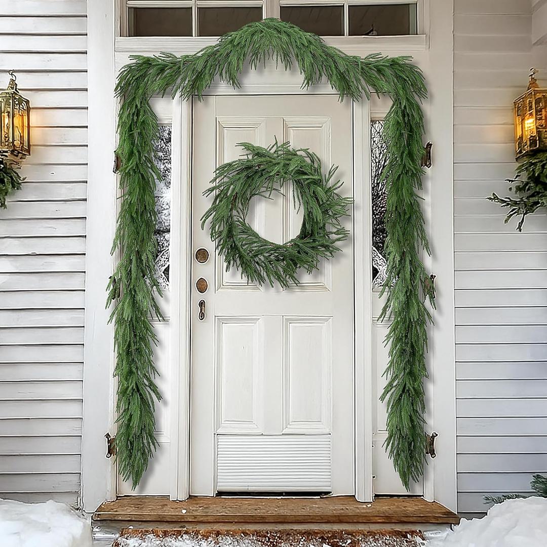 4 Pcs Christmas Norfolk Pine Garland, 6 Ft Dense Norfolk Pine Real Touch Garland, Artificial Pines Greenery Garlands for Christmas Holiday Mantle Fireplace Table Home Decor