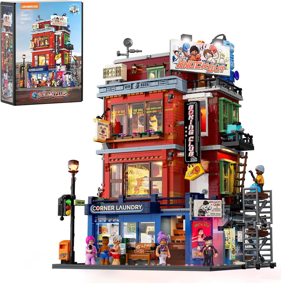 Street Fusion Boxing Club Lighting Building Bricks Set - City Town Modular Playset Collection Display kit with Minifigures 3036 Pcs for Adults & Teens & Life Enthusiasts