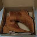 Coutgo Womens Booties Low Heel Ankle Boots Square Pointed Toe Chunky Heel Side Zipper Dressy Fall Boots Shoes (8, Brown)