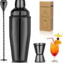24oz Cocktail Shaker Set Martini Shaker Set Bartender Set with Margarita Mixer Drink Shaker, Measuring Jigger and Mixing Spoon - Professional 18/8 Stainless Steel Bar Tools for Mixed Drinks (Black)