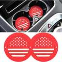 Car Cup Holder Coaster, 4PCS 2.75 Inch American Flag Anti Slip Shockproof Vehicle Drink Mat, Patriotic Auto Interior Water Bottle Pad Accessories, Universal for SUV Sedan Truck (Red)
