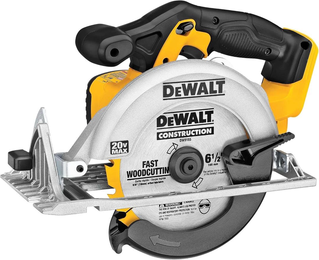 DEWALT 20V MAX Circular Saw, Cordless Sidewinder Style Portable, 6-1/2-Inch Blade, 5150 RPM, 0-50 Degree Bevel Capability, Battery Not Included (DCS391B)