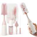 Momcozy Bottle Brush Kit, Innovative Push-Press Design for Better Cleaning - Baby Bottle Cleaner Brush for Baby Bottle, Breast Pumps, Nipples, and More - Can Generate Foam for Better Cleaning, Pink (Press Bubble Style)