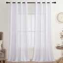 Estelar Textiler White Linen Boho Farmhouse Curtains for Bedroom, Textured Embroidered Curtains 90 Inches Long, Soft Light Filtering Semi Sheer Grommet Top Drapes for Living Room, 52Wx90L, 2 Panels