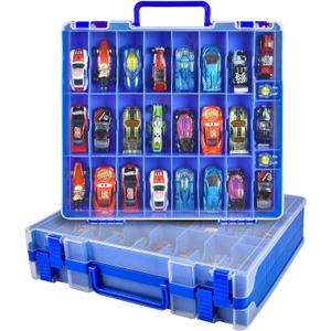 Toy Car Storage Organizer Case Compatible with Hot Wheels/for Matchbox Cars. Display Carrying Container Holder for LOL Surprise Dolls/for Shopkins with 48 Compartments Double Sided-Blue (Box Only)