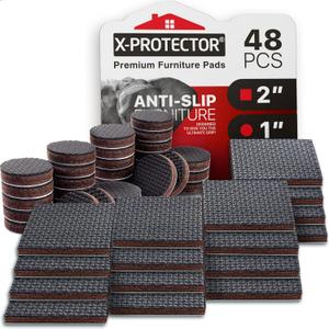 Non Slip Furniture Pads X-PROTECTOR 48 PCS - 32 pcs 1 Round + 16 pcs 2" Square Furniture Grippers! Rubber Feet Hardwood Floor Protectors for Furniture Legs - Couch Stoppers - Keep Furniture in Place!
