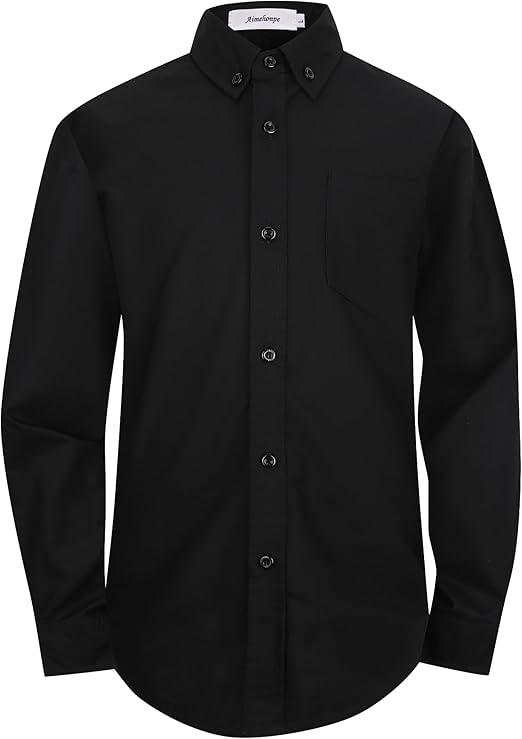 Boys Oxford Button Down Dress Shirt Long Sleeve Casual Collared Uniform
 (XXL, Black)