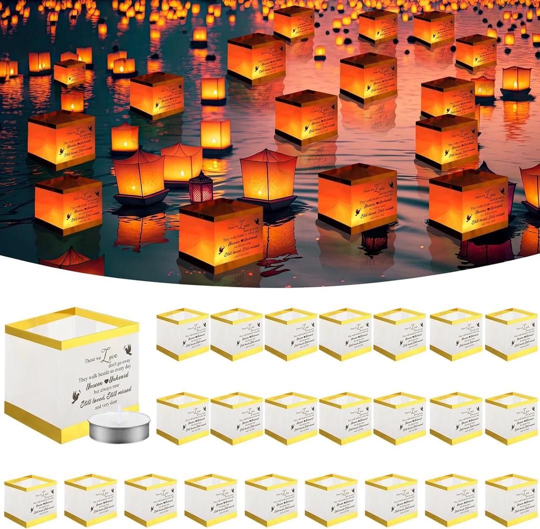 MTLEE 25pcs Funeral Favors for Guests Memorial Drifting Lanterns to Release Biodegradable Chinese Paper Lanterns 50pcs Floating Water Candles for Loss of Loved One,5.91x 5.91inches(Stylish) MTLEE 25pcs Funeral Favors for Guests Memorial Drifting Lanterns to Release Biodegradable Chinese Paper Lanterns 50pcs Floating Water Candles for Loss of Loved One,5.91x 5.91inches(Stylish)