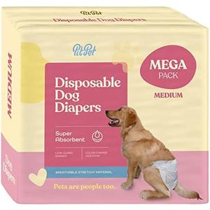 Super Absorbent Female Dog Diapers - 30-Pack Comfortable Disposable Doggie Diapers - FlashDry Gel Technology & Wetness Indicator - Leakproof Diapers for Dogs in Heat, Excitable Urination, Incontinence; Medium