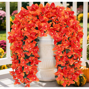Faux Bougainvillea Artificial Fall Flowers for Outdoors, 2 Pcs Fake Fall Flowers Artificial for Decoration, Artificial Hanging Flowers UV Resistant Silk Flowers for Outside Planter Porch Patio